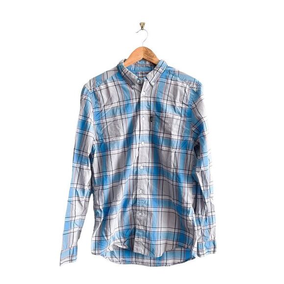 WESC Ole Shirt Plaid Blue Button Up Men's L Lightweight Long Sleeved - Picture 1 of 9